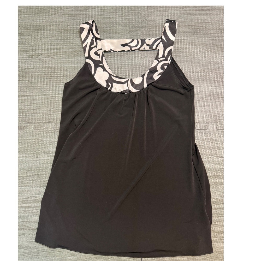 A. Byer Womens Black White Abstract Swirl Trim Tank Top Size M Made in USA, Y2K